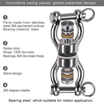 SELEWARE Heavy Duty Bearing Swing Swivel, 360° Rotation Hanging Accessory | Quiet Smooth Rotation, Supports Up to 1200LB, 1 Pack, Removable Buckle for Swings, Hammocks, Tire Swings and Heavy Bags - color: Swivel - Style B