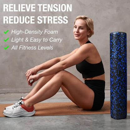 High-Density Round Foam Roller for Muscle Soreness Recovery, Exercise, Massage - 18", 24", 36" Blue Fleck (36 Inch) - size: 36 Inch
