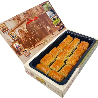 Gulluoglu Dry Baklava with Pistachio, 1.1 lb - 500 gr/14 pieces (2 Pack), daily fresh shipment from Istanbul/Turkey - size: 2 Pack