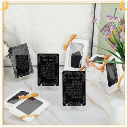 Yinkin 12 Pcs Eid al-Adha Gifts for Women Ayatul Kursi Islamic Party Favors Gifts Ramadan Muslim Wedding Table Art Room Party Decoration with Clear Stand and Gift Boxes (Black)