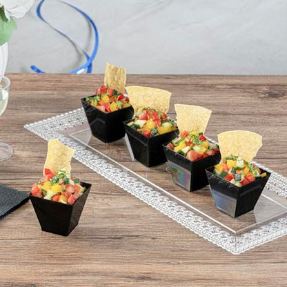 Restaurantware 2-OZ Mini Kova Dessert Tumbler Cup - Elegant Square Black Plastic Cups: Perfect for Serving Desserts and Snack Samples - Disposable and Eco-Friendly - 100-CT - color: Black, size: 2 oz