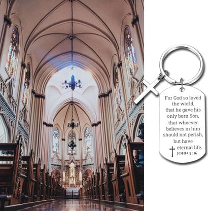 GiftYou Inspirational Scripture Metal Key Chains with Cross Pendant - Bible Verse Keychain Religious Gift for Christian - color: John 3:16