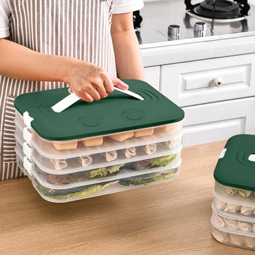 Food Storage Containers with Lids, Plastic Cookie Storage Containers Airtight, 4-Layer Stackable Food Containers Dumpling Storage Box, Green - color: Green