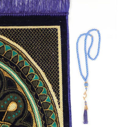 Muslim Prayer Rug, Soft Plush Thin Islamic Prayer Mat, Janamaz, Sajada, Praying Carpet, Islamic Gift for Men & Women, Islamic Ma, Eid & Ramadan Gift with Prayer Beads, 26x43 inch, Blue - color: Kaaba / Royal Blue