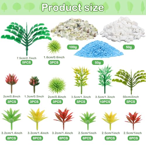 QUOZUO 82pcs Model Plants Miniature Trees Train Scenery Rainforest Fairy Garden Accessories Model Railway River Stone Artificial mini Plants Park Garden Scene Architecture Building Model