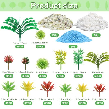 QUOZUO 82pcs Model Plants Miniature Trees Train Scenery Rainforest Fairy Garden Accessories Model Railway River Stone Artificial mini Plants Park Garden Scene Architecture Building Model