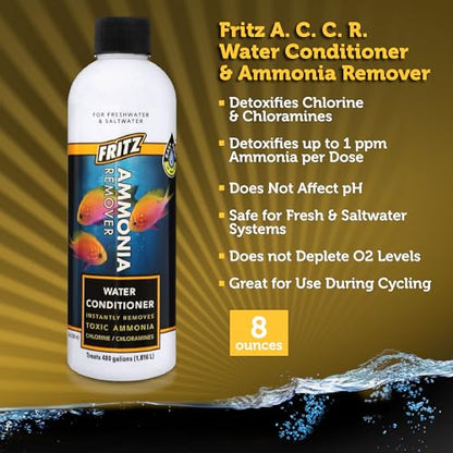 Fritz Aquatics ACCR Water Conditioner Instantly Removes Toxic Ammonia/Chlorine & Chloramines for Fresh & Salt Water Aquariums (8-Ounce) - size: 8 oz