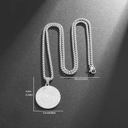Exquisite Stainless Steel Islamic Muslim Quran Allah Medal Pendant Necklace for Men and Women Religious Ramadhan Amulet Jewelry - color: silvery