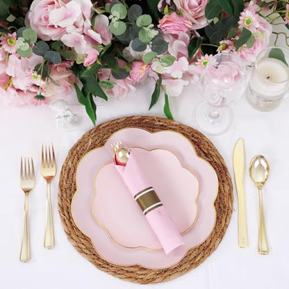 Supernal Gold Plastic Silverware Set with Pre Rolled Pink Napkin-Disposable Cutlery with Pink Linen Napkin Gold, Wrapped Plastic Silverware Heavy Duty Suit for Birthdays, Parties, Weddings 30Packs - color: Pink and Gold, size: 30 Pack