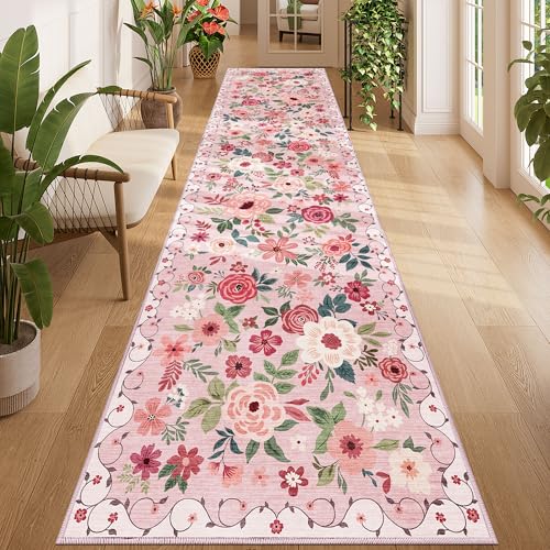 DUKINO 3x12 Washable Runner Rug, Long Hallway Runner Rug Non Slip, Pink - color: Pink, size: 3' x 12' (Rectangular)