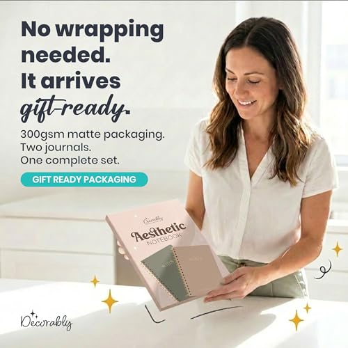 Decorably 2 Pack Gold Foil 5.8x8in Aesthetic Journaling Notebooks for Work | Spiral Bound with 106 Lined Pages Journal for Men & Women, with Back Pocket for Bible Study, High School, College, Work, Home