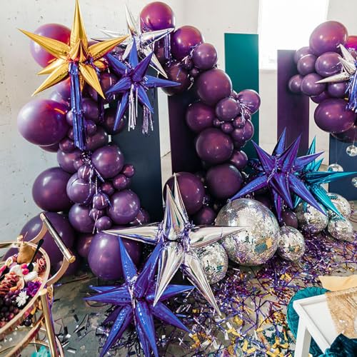 PartyWoo Purple Star Spike Balloons 6pcs Explosion Foil Mylar Balloons - color: Purple, size: 6 PCS - 27&22 Inch