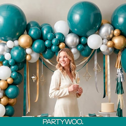 PartyWoo 슬레이트 블루 풍선 140피스 다양한 사이즈 팩 45.7cm(18인치), 30.5cm(12인치), 25.4cm(10인치), 12.7cm(5인치), 네이비 더스티 블루 보헤미안 뉴트럴 풍선 아치 키트, 베이비 샤워, 졸업식, 정글, 바다 생일 파티 장식, 블루-F22 - color: Blue-f22