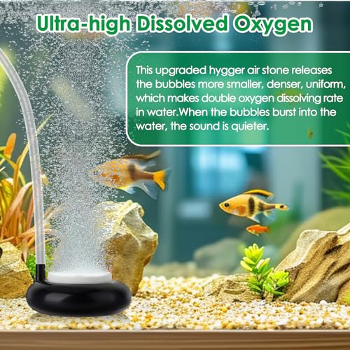 hygger Aquarium Air Stone, Fish Tank Bubbler, Nano Furnace Flue Round Stone Disk, Small Bubbles and High Dissolved Oxygen, with 2 Suction Cups, 1 Adjust Valve, 1 Check Valve (2 Inch) - color: Black, size: 2 Inch
