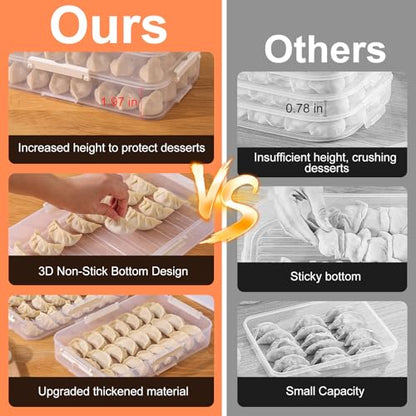 Plastic Cookie Storage Containers Airtight,3-Layer Food Storage Containers with Lid&Handle,Stackable Thicken Cookie Carrier for Transport Dumpling Storage Box,White