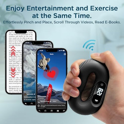 Smart Grip Strength Trainer with LED Display & Interactive App Game, Hand Grip Strengthener for Men Women, Adjustable 50lb Resistance Hand Exerciser for Forearm Finger, Stress Relief & Fitness Gadget, Black
