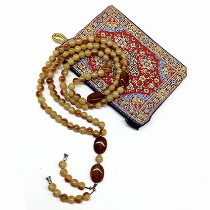 -8MM -99 Beads Necklace DHIKR TASBIH Collection- Imitation Acrylic Muslim Beads-Tesbih-Tasbih-Tasbeeh-Misbaha-Masbaha-Subha-Sebha (Honey-1) - color: Honey-1