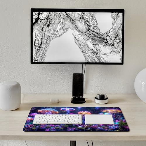 KeKee Colorful Sea Aquarium Neon Jellyfish Octopus Mushrooms Large Mouse Pad Gaming Mousepad Desk Pad for Keyboard and Mouse Mat Non-Slip Base 40X75cm, Style - size: 40X75cm