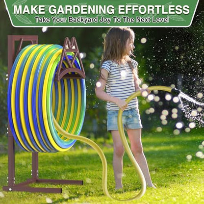Qatsrin Garden Hose Holder Holds 160ft, Detachable Water Hose Reel, Bronze | Heavy Duty Hose Hanger Reel, Freestanding Hose Stand Rack for Outside Yard Lawn Farm - color: Bronze