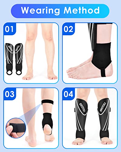 BROTOU Shin Guards Soccer Youth, Soccer Shin Guards for Kids 3-15, Light Weight Adjustable Straps Shin Pads Protection Equipment with Ankle and Leg Calf Protection - color: BLACK, size: Medium