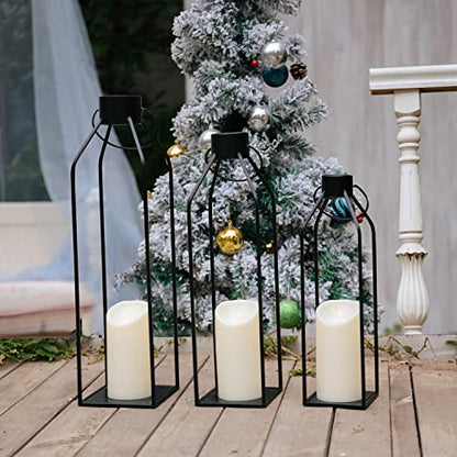 HPC Decor 55.9cm(22인치) 48.3cm(19인치) 48.6cm(16인치) 랜턴 장식, 깜박이는 타이머 캔들 포함 - 톨 라지 블랙 메탈 캔들 랜턴 3개 세트 - 실내, 실외, 탁상, 현관을 위한 현대적인 농가 장식 (유리 없음) - size: 22inch,19inch and 16inch（Black）
