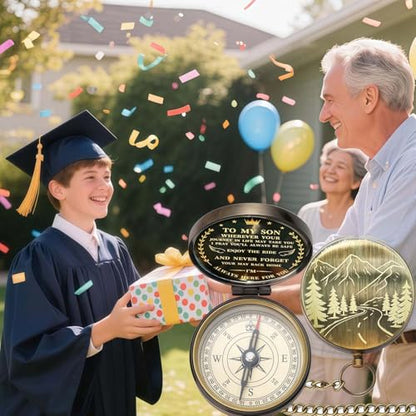 God's Guide & Blessing Compass, Trust in The Lord Compass, Wood Box Greeting, Inspirational Gift Men, Christian Boys Baptism Gifts, Graduation Day with Wooden Box - color: 5.Bronze To My Son Gift Wing Wooden Box