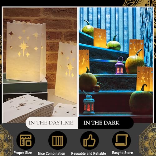 Sabary 50 Sets Luminary Bags with Flameless Tea Lights Outdoor Luminaries LED Lantern Candle Bags for Wedding Birthday Ramadan Christmas Party Decorations Romantic Decor(Firework) - style: Firework