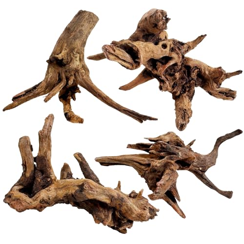 kathson Natural Aquarium Driftwood Decoration Branches Reptiles Terrarium Ornament Wood Fish Tank Habitat Decor Assorted Sizes Wood 4 PCS (6"-10") - size: S:4 Pack(6 - 10 inches)