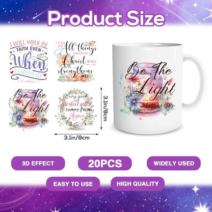 UV DTF Cup Wrap - 20 Sheets Bible Verse UV DTF Cup Wraps for 16 OZ Inspirational Faith God UVDTF Cup Wraps Affirmation Waterproof UV DTF Transfer Stickers for Glass Cup Mug Wood DIY Crafts - style: Bible