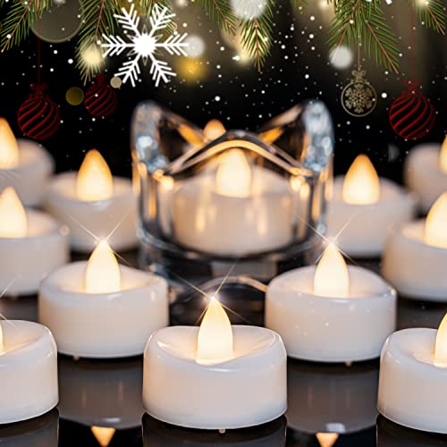 merrynights LED Candles, Tea Lights Candles Battery Operated Bulk, 24-Pack Long-Lasting 200 Hours Flameless Tealight Candles, Realistic Tea Lights for Halloween Christmas Wedding, 1.5'' D X 1.25'' H - color: Warm White, size: 24-Pack