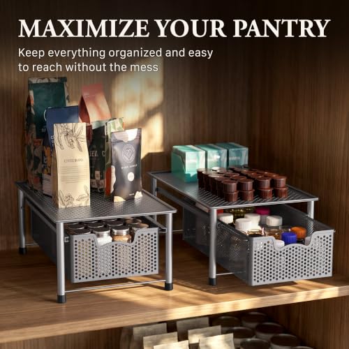 Simple Houseware Stackable Cabinet Basket Drawer Organizer, Silver - color: Silver, size: 1-Tier