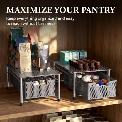 Simple Houseware Stackable Cabinet Basket Drawer Organizer, Silver - color: Silver, size: 1-Tier