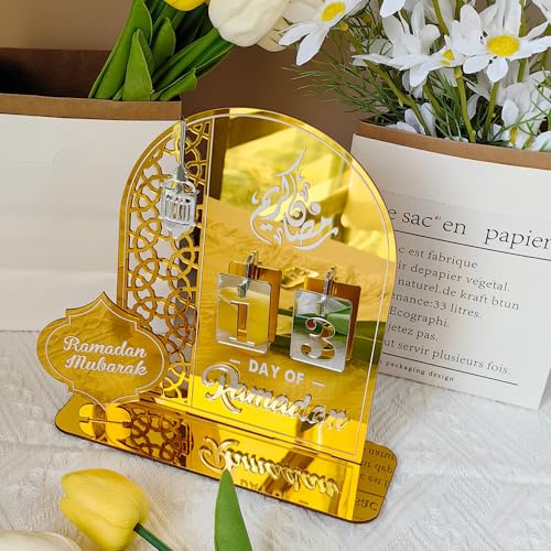 Acrylic Ramadan Countdown Calendar Mirror Golden Ramadan Decorations Eid Mubarak Count Down Desk Calendars Muslim Festival Reminder Kareem Ramadan Advent Calendar Party Decor Islam Holiday Ornaments