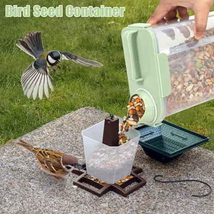5 Lbs Pet Dog Food Storage Container for Travel Bird Seed Dispenser - Green | Portable Cat Food Containers with Collapsible Bowl 10 Lbs Rice Bin Airtight Cereal Oatmeal Flour Holder with Large Pour Spout - color: Pale Green-5L
