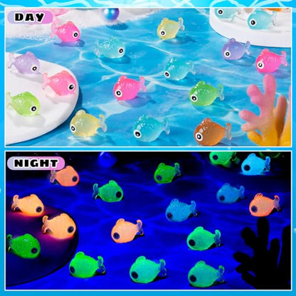 48Pcs Luminous Mini Resin Fish Figurines | Glow in The Dark Tiny Fish Ornament for Garden Landscape Aquarium Dollhouse Birthday Party Room Crafts Decor