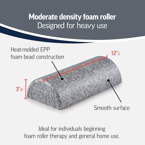 OPTP Silver AXIS Moderately Firm Foam Roller – Half-Round, Silver, 12" x 3" | Moderate density for sports medicine, physical therapy, Pilates, yoga - myofascial release on trigger points - size: Silver - 12" x 3" Half-round