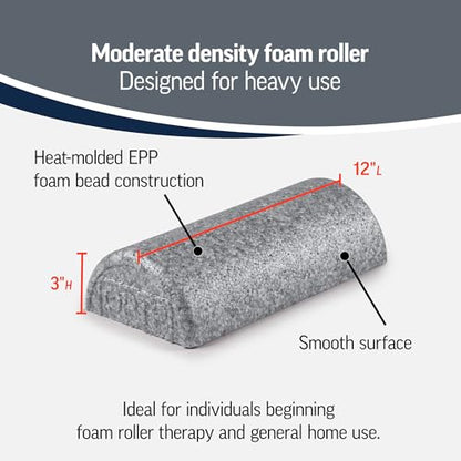 OPTP Silver AXIS Moderately Firm Foam Roller – Half-Round, Silver, 12" x 3" | Moderate density for sports medicine, physical therapy, Pilates, yoga - myofascial release on trigger points - size: Silver - 12" x 3" Half-round