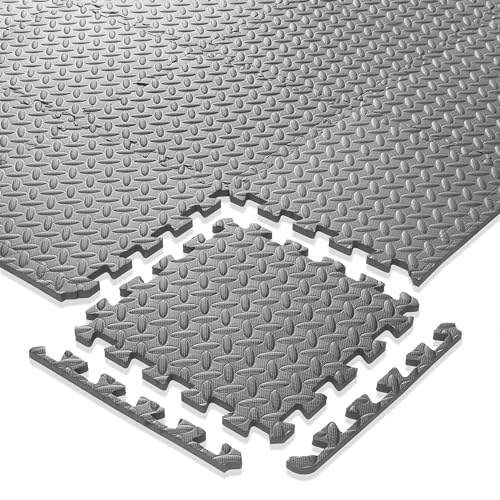 Philosophy Gym Pack of 12 Exercise Flooring Mats - 12 x 12 Inch Foam Rubber Interlocking Puzzle Floor Tiles - Gray - color: 12 Sq Ft, 1/2" Thick - Gray