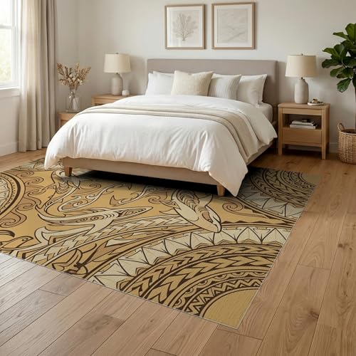 6'x9' Washable Abstract Geometric Area Rug, Beige Foldable Non-Slip Large Carpet Foldable Easy Care Carpet for Queen Size Bedroom, Under Bed, Master Bedroom | Ref:2067659 - color: Beige/Pattern 17, size: 6' x 9' (Rectangular)