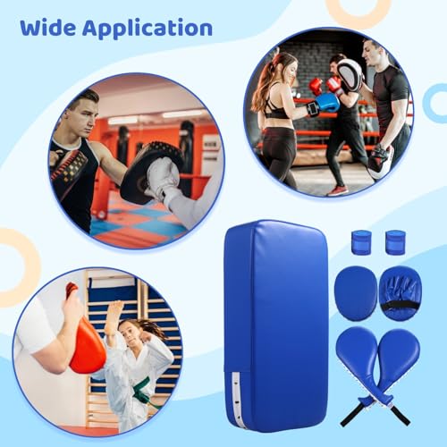7 in1 Taekwondo Kick Pad Set, Boxing Training Equipment, Martial Art Kicking Pad, PU Leather Boxing Focus Pad, Target Punching Pads and Hand Wraps for Karate, Sparring, MMA, Muay Thai - color: Blue