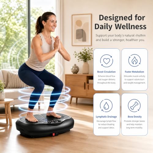 Natini Vibration Plate Exercise Machine - Power Vibrating Plate for Lymphatic Drainage,Whole Body Workout Machine for Women Weight Loss Home Fitness, - style: Black