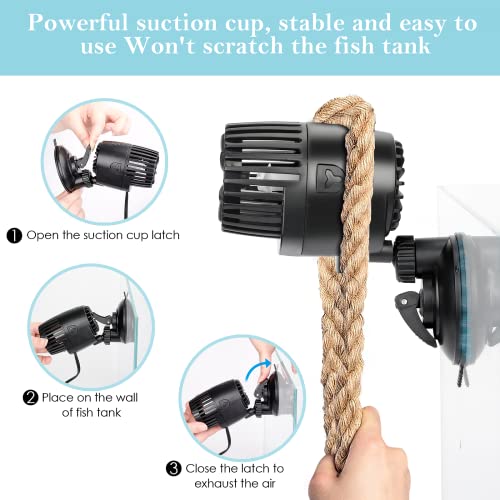 AQQA Aquarium Wave Maker,Suction Cup Fish Tank Single Powerhead Pump | 3W/5W/10W/15W 110V/60Hz Ultra Quiet Submersible Circulation Pump,360°Adjustable For Freshwater Saltwater Black 10W - size: 10W 1980GPH for 38-125 Gallon