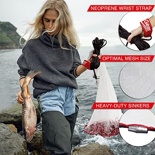 Cast Net, Lead, 3-12ft Radius, 3/8 and 1/4 in Mesh, for Bait Fish | Stainless Steel Swivel, Neoprene Wrist Strap, Repair Kit Included, Storage Box Included - size: 10ft Radius, 3/8" Mesh