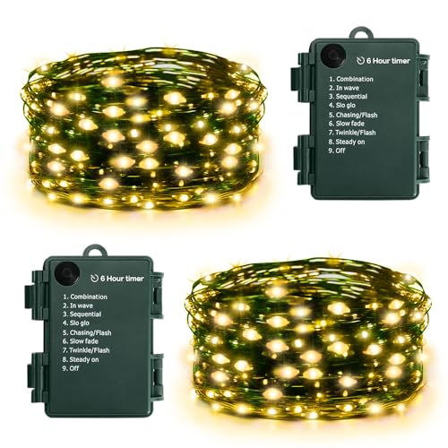 KOUQIYA Christmas Fairy Lights 2 Pack, 18ft 50 LEDs Battery Starry Light with Timer 8 Modes Waterproof Tree Lights for Outdoor Indoor Xmas Garden Party Decor (Warm White, 50 LEDs x 2 Pack) - color: Warm White, size: 50 LEDs x 2 Pack