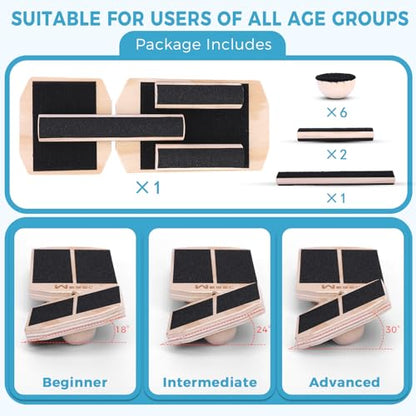 Ankle Balance Board, Non-Slip Strengthener Wood Wobble Board for Sprained, Posture Correction - Home Stability Exercises Balance Board - size: Rectangle