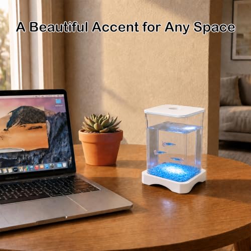 0.5 Gallon Betta Fish Tank Aquarium Starter Kit with Light and Lid(White) | Premium Acrylic Aquarium with Light and Lid, Crystal Clear Starter Kit for Betta Fish, Shrimp, Snails and Small Fish - color: White, size: 0.5 Gallon