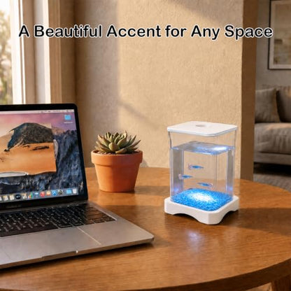 0.5 Gallon Betta Fish Tank Aquarium Starter Kit with Light and Lid(White) | Premium Acrylic Aquarium with Light and Lid, Crystal Clear Starter Kit for Betta Fish, Shrimp, Snails and Small Fish - color: White, size: 0.5 Gallon