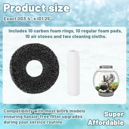 Novabright 32 Pack Filter Replacement Kit Compatible with BiOrb Aquariums Filter Cartridge Accessories10 Carbon Rings 10 Regular Foam 10 Air Stone 2 Cleaner Pad