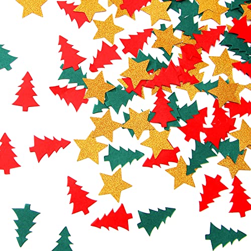 Christmas Holiday Confetti Glitter Sprinkles Red Green White Christmas Tree Star Table Confetti 300pcs,Thanksgiving, Weddings, New Years, Birthdays, Winter Party Decoration Lasting Surprise - color: Christmas Tree Star