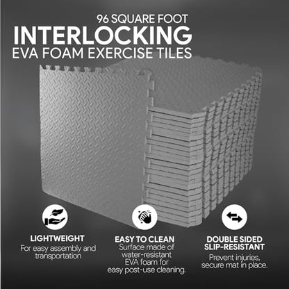 BalanceFrom 2-Pack 24-Count 24x24x0.75 Inch EVA Interlocking Foam Exercise Tile Mat, Gray – Non-Slip Puzzle Flooring for Home Gym, Fitness Studio, or Playroom
